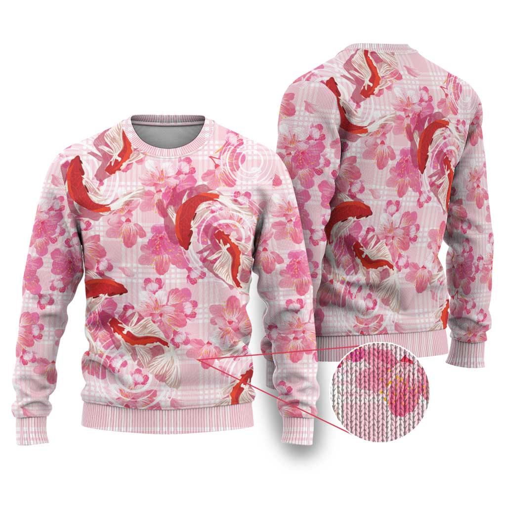 Pink Palaka Hawaii Aloha Ugly Christmas Sweater Koi Pond Mix Sakura - Polynesian Pride