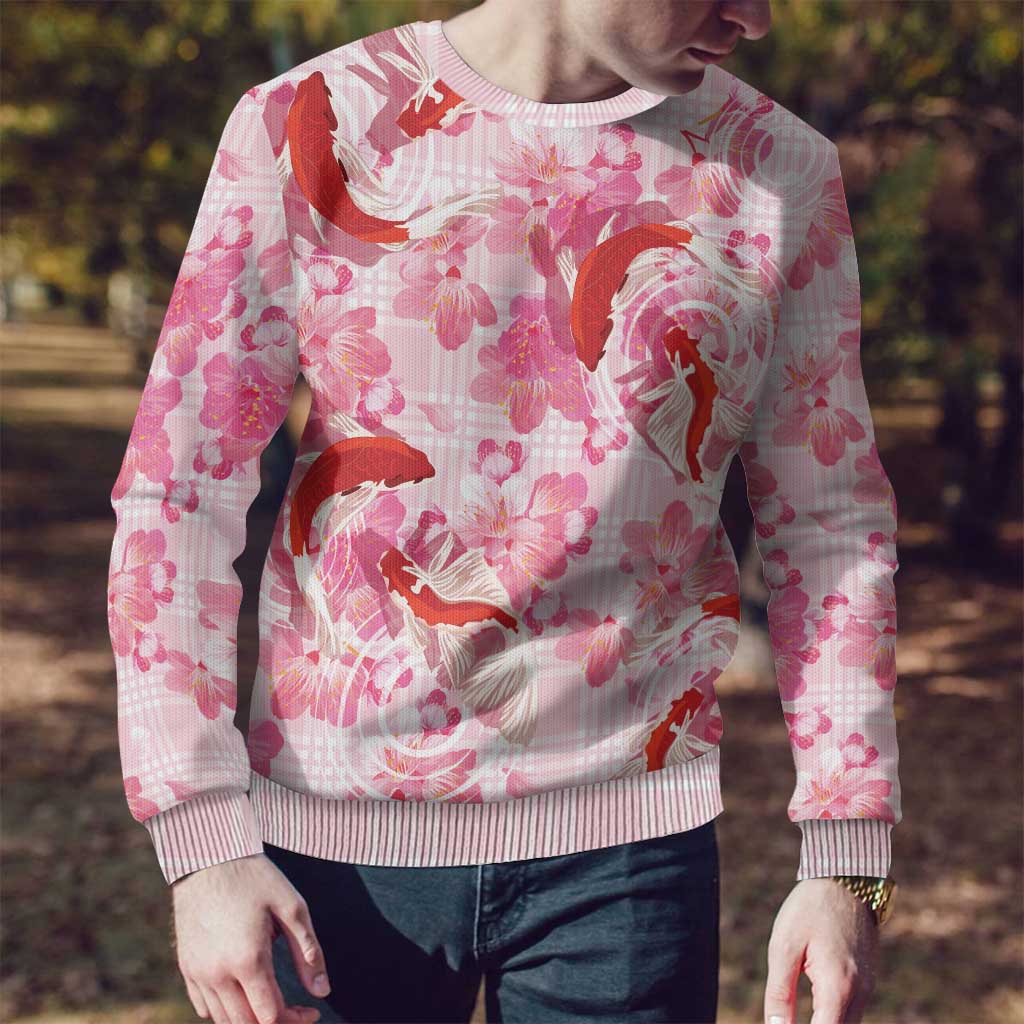 Pink Palaka Hawaii Aloha Ugly Christmas Sweater Koi Pond Mix Sakura - Polynesian Pride