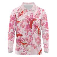 Pink Palaka Hawaii Aloha Long Sleeve Polo Shirt Koi Pond Mix Sakura - Polynesian Pride