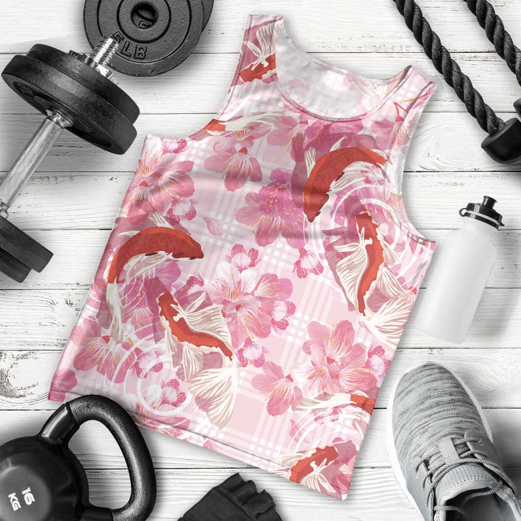 Pink Palaka Hawaii Aloha Men Tank Top Koi Pond Mix Sakura - Polynesian Pride