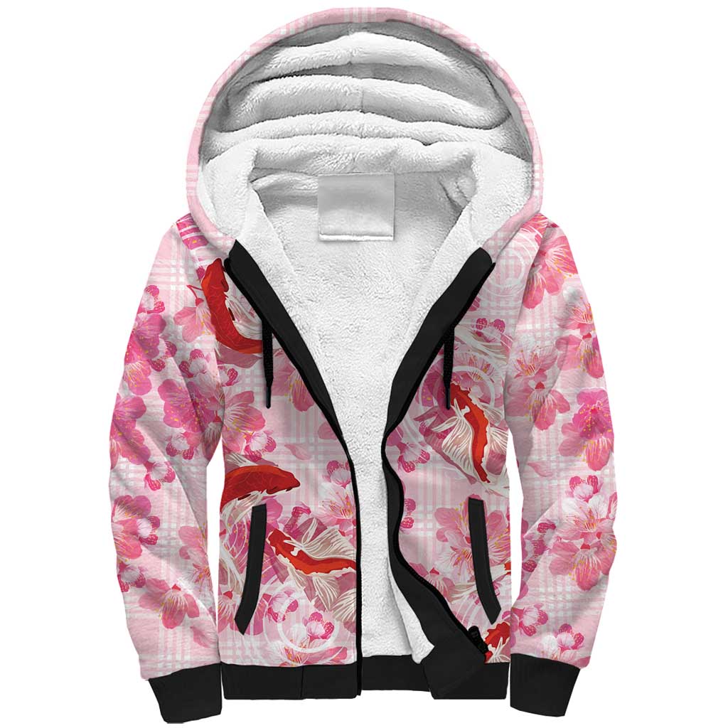 Pink Palaka Hawaii Aloha Sherpa Hoodie Koi Pond Mix Sakura - Polynesian Pride