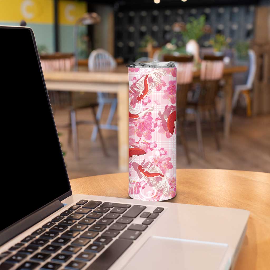 Pink Palaka Hawaii Aloha Skinny Tumbler Koi Pond Mix Sakura - Polynesian Pride