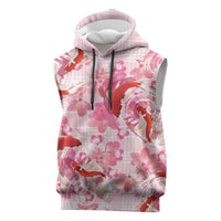 Pink Palaka Hawaii Aloha Sleeveless Hoodie Koi Pond Mix Sakura - Polynesian Pride