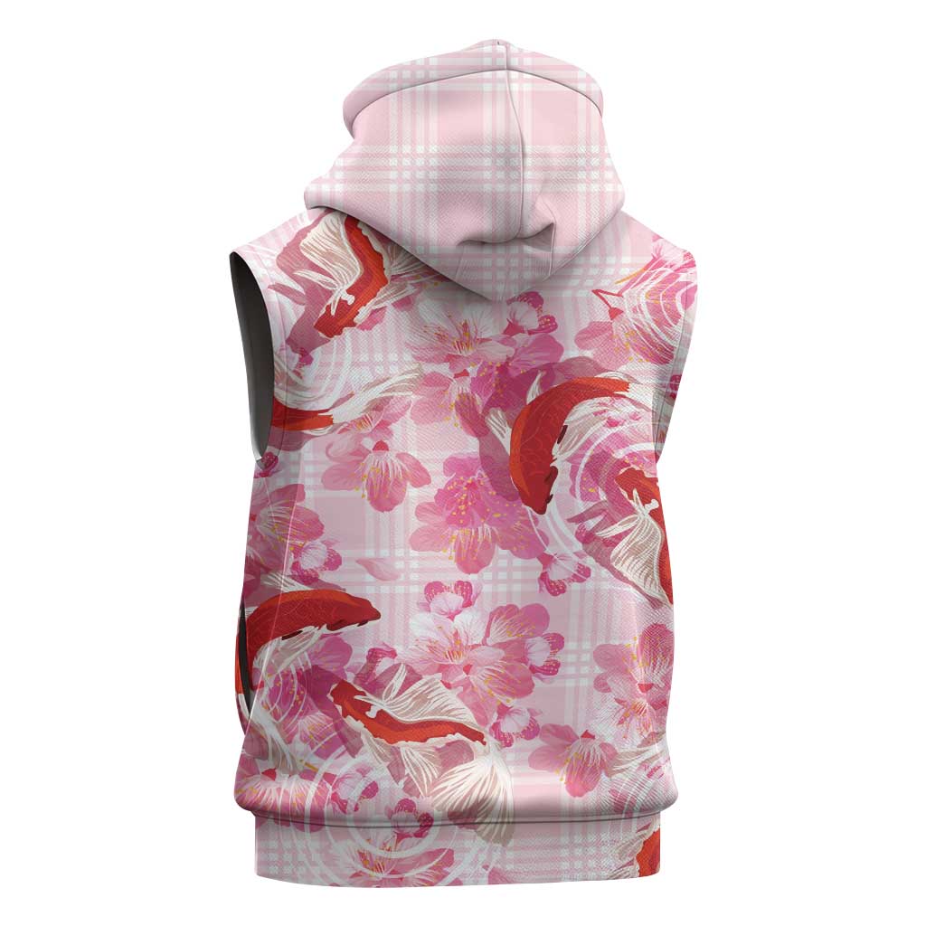 Pink Palaka Hawaii Aloha Sleeveless Hoodie Koi Pond Mix Sakura - Polynesian Pride