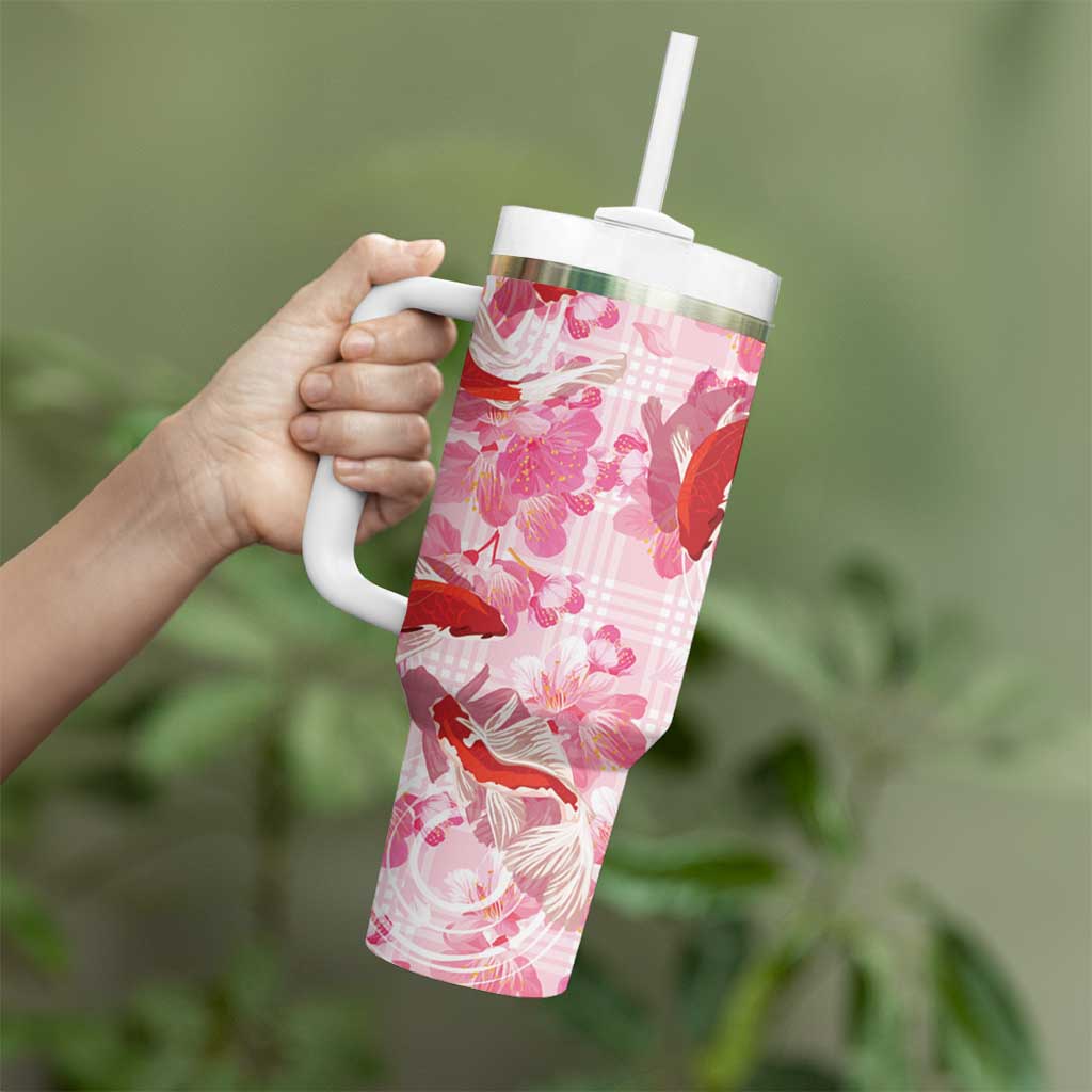 Pink Palaka Hawaii Aloha Tumbler With Handle Koi Pond Mix Sakura - Polynesian Pride