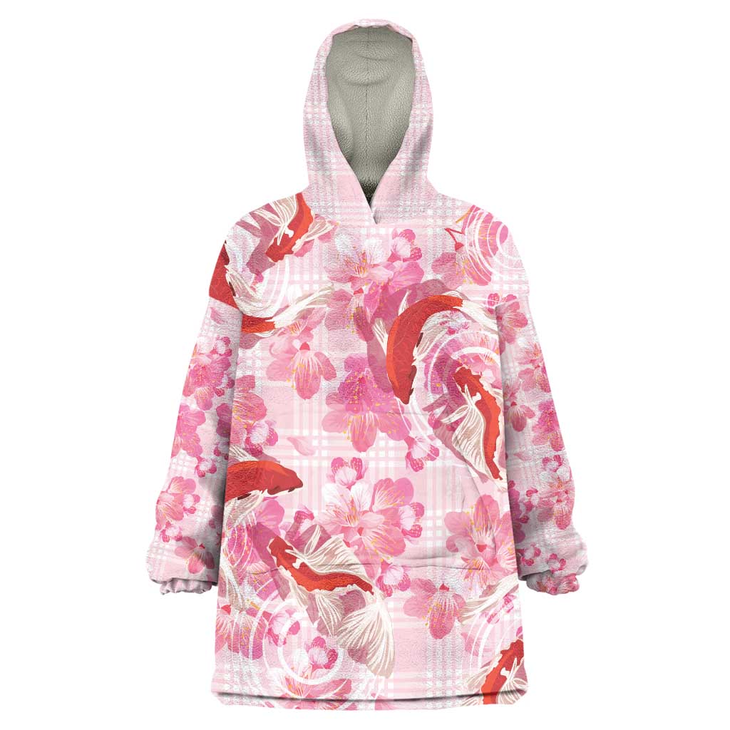 Pink Palaka Hawaii Aloha Wearable Blanket Hoodie Koi Pond Mix Sakura - Polynesian Pride
