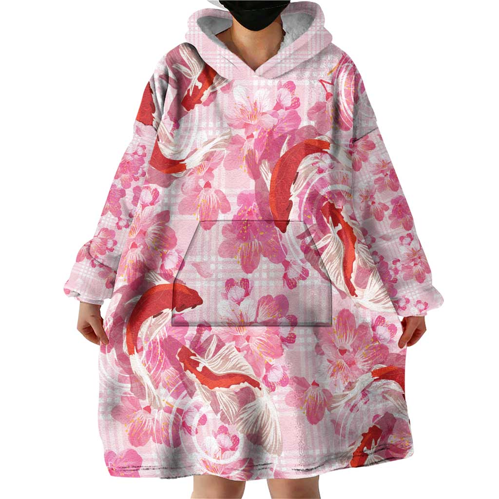 Pink Palaka Hawaii Aloha Wearable Blanket Hoodie Koi Pond Mix Sakura - Polynesian Pride