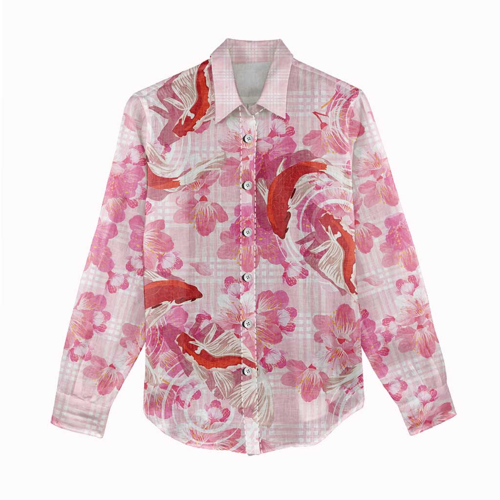 Pink Palaka Hawaii Aloha Women Casual Shirt Koi Pond Mix Sakura - Polynesian Pride