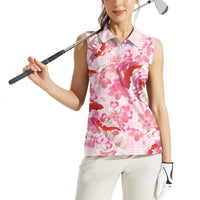 Pink Palaka Hawaii Aloha Women Sleeveless Polo Shirt Koi Pond Mix Sakura - Polynesian Pride