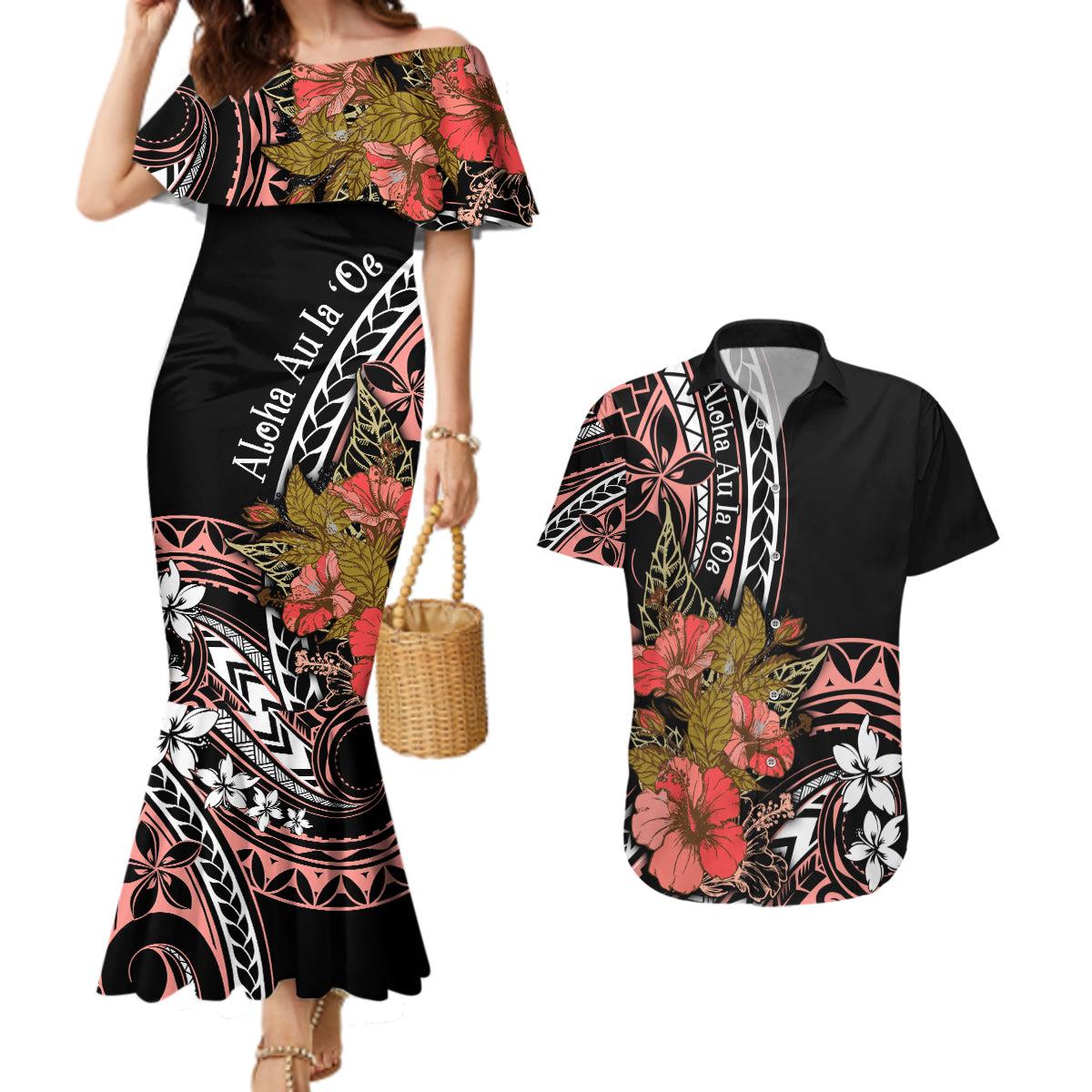 Hawaii Valentine Couples Matching Mermaid Dress and Hawaiian Shirt Plumeria Aloha Wau Ia Oe LT7 Pink - Polynesian Pride