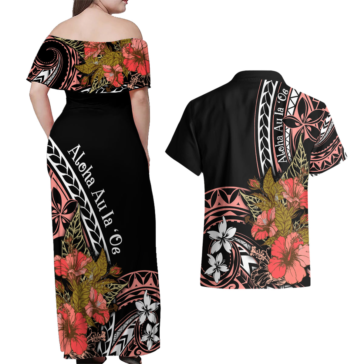 Hawaii Valentine Couples Matching Off Shoulder Maxi Dress and Hawaiian Shirt Plumeria Aloha Wau Ia Oe LT7 - Polynesian Pride