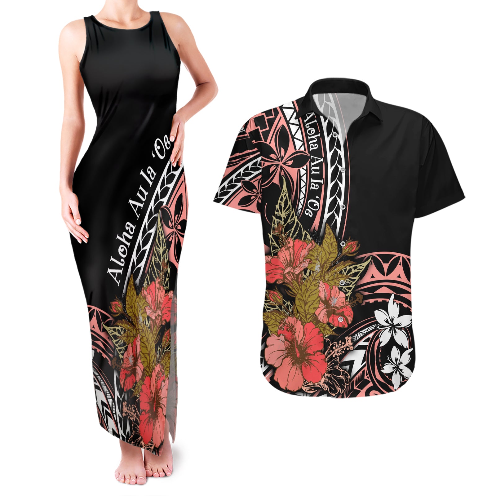 Hawaii Valentine Couples Matching Tank Maxi Dress and Hawaiian Shirt Plumeria Aloha Wau Ia Oe LT7 Pink - Polynesian Pride