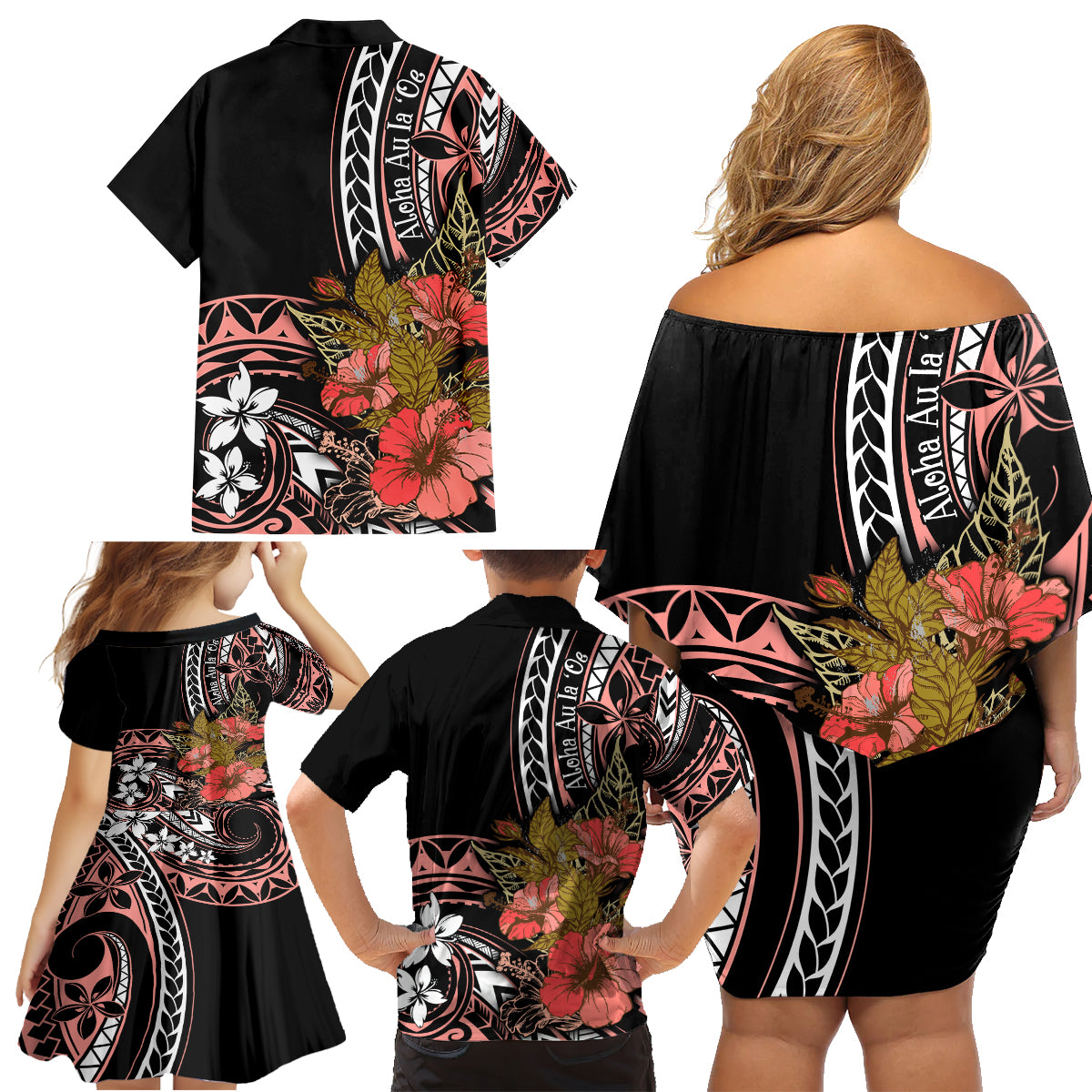 Hawaii Valentine Family Matching Off Shoulder Short Dress and Hawaiian Shirt Plumeria Aloha Wau Ia Oe LT7 - Polynesian Pride