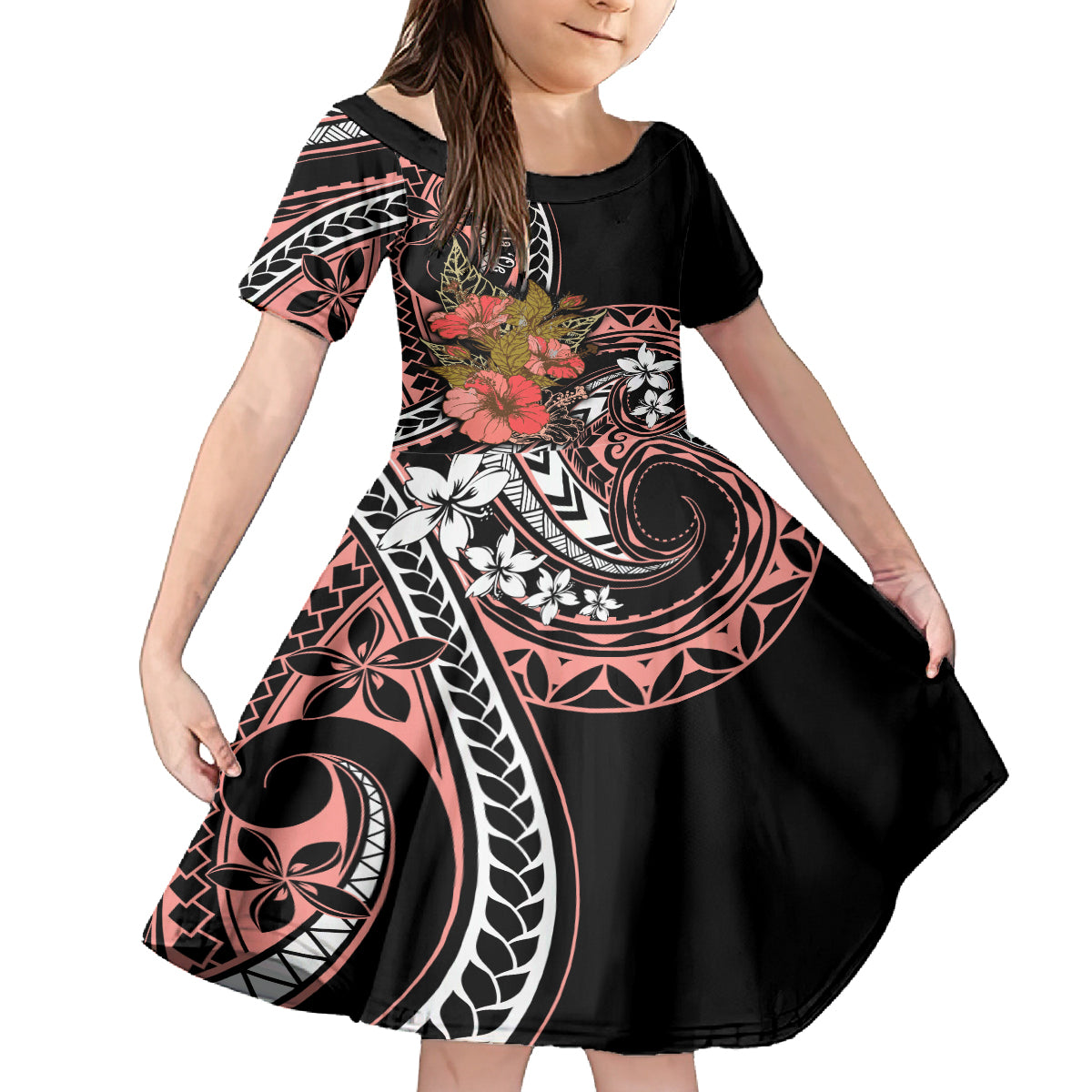 Hawaii Valentine Family Matching Puletasi and Hawaiian Shirt Plumeria Aloha Wau Ia Oe LT7 Daughter's Dress Pink - Polynesian Pride