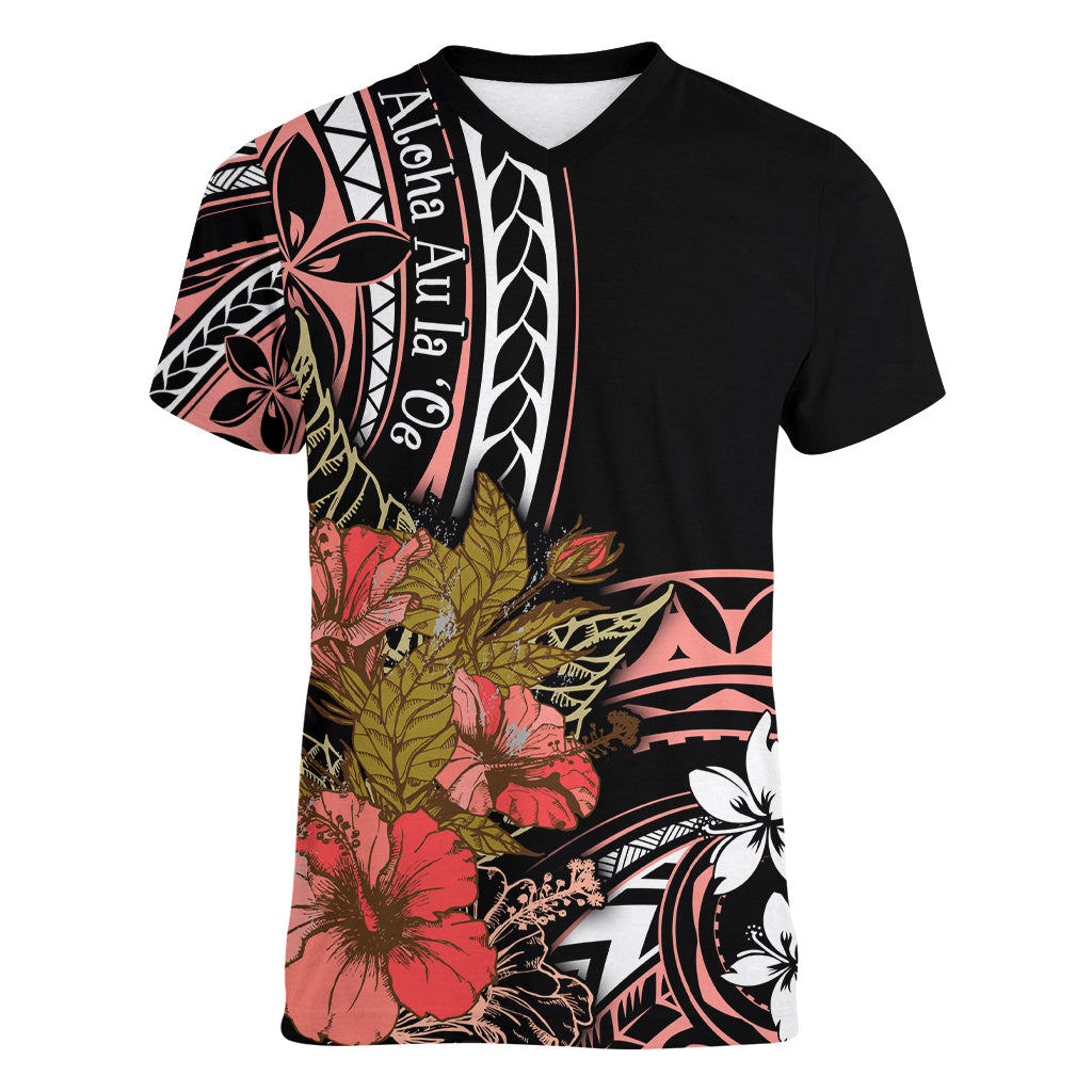 Hawaii Valentine Women V Neck T Shirt Plumeria Aloha Wau Ia Oe LT7 Female Pink - Polynesian Pride