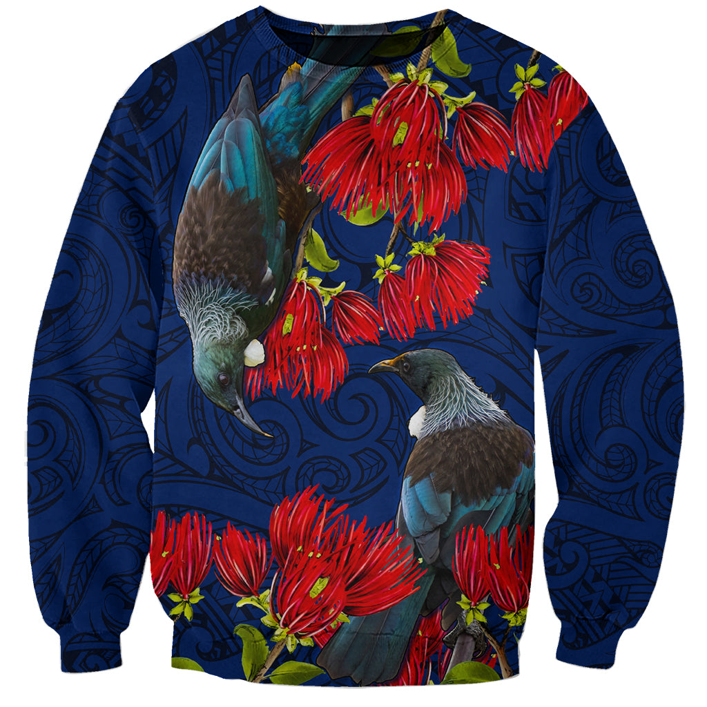 New Zealand Sweatshirt Tui Couple with Pohutukawa LT7 Unisex Blue - Polynesian Pride