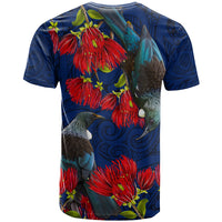New Zealand T Shirt Tui Couple with Pohutukawa LT7 - Polynesian Pride