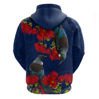 New Zealand Zip Hoodie Tui Couple with Pohutukawa LT7 - Polynesian Pride