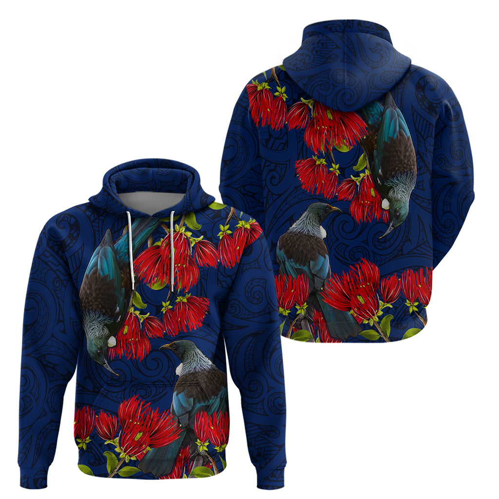 New Zealand Zip Hoodie Tui Couple with Pohutukawa LT7 - Polynesian Pride