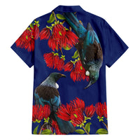New Zealand Pohutukawa with Tui Birds Family Matching Short Sleeve Bodycon Dress and Hawaiian Shirt Version 2 LT7 - Polynesian Pride