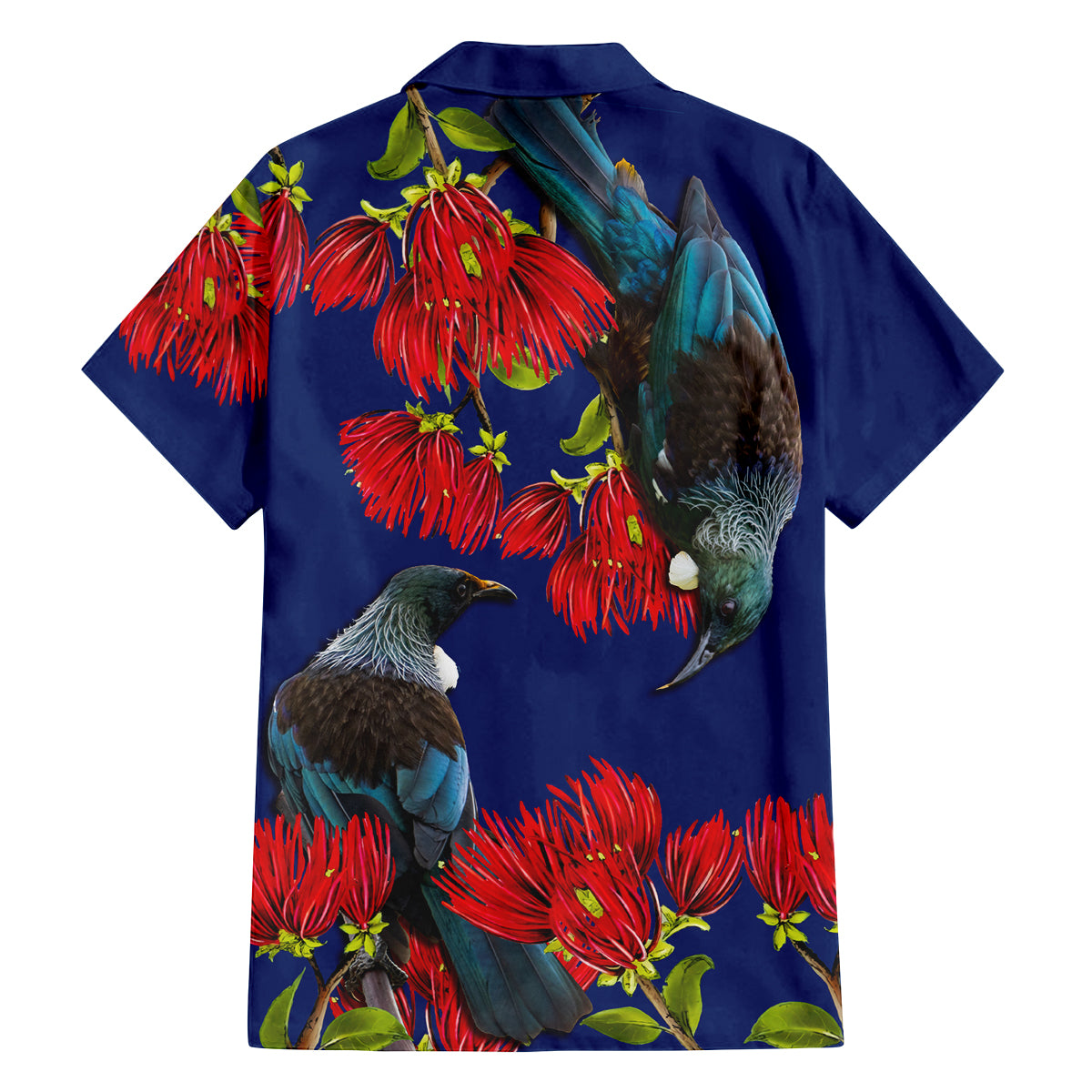 New Zealand Pohutukawa with Tui Birds Family Matching Summer Maxi Dress and Hawaiian Shirt Version 2 LT7 - Polynesian Pride