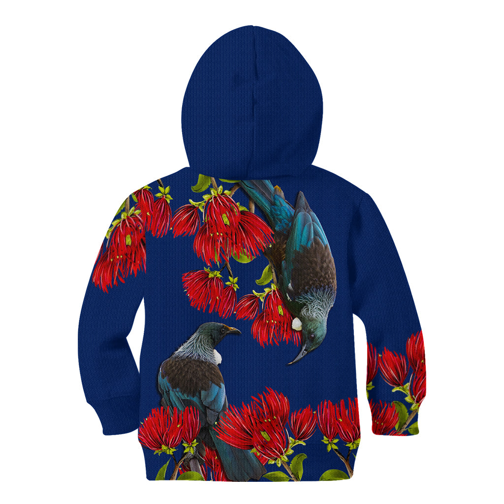 New Zealand Pohutukawa with Tui Birds Kid Hoodie Version 2 LT7 - Polynesian Pride