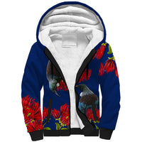 New Zealand Pohutukawa with Tui Birds Sherpa Hoodie Version 2 LT7 Unisex Blue - Polynesian Pride