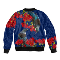 New Zealand Pohutukawa with Tui Birds Sleeve Zip Bomber Jacket Version 2 LT7 - Polynesian Pride