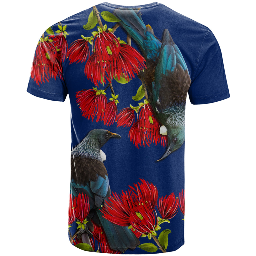 New Zealand Pohutukawa with Tui Birds T Shirt Version 2 LT7 - Polynesian Pride