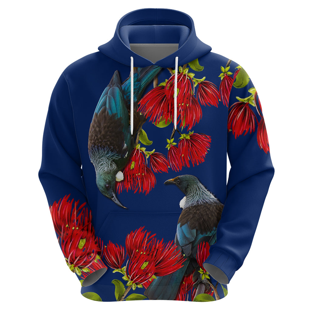 New Zealand Pohutukawa with Tui Birds Zip Hoodie Version 2 LT7 - Polynesian Pride