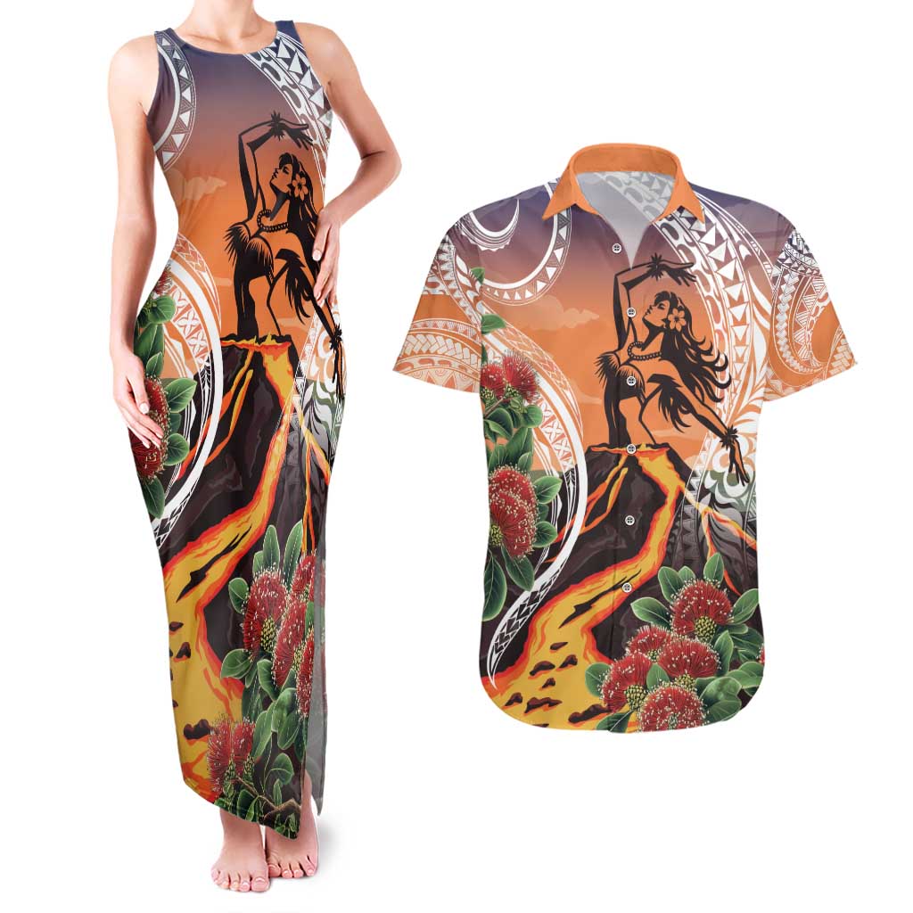 Hawaii Women's Day Tribal Couples Matching Tank Maxi Dress and Hawaiian Shirt Pele Honua Mea