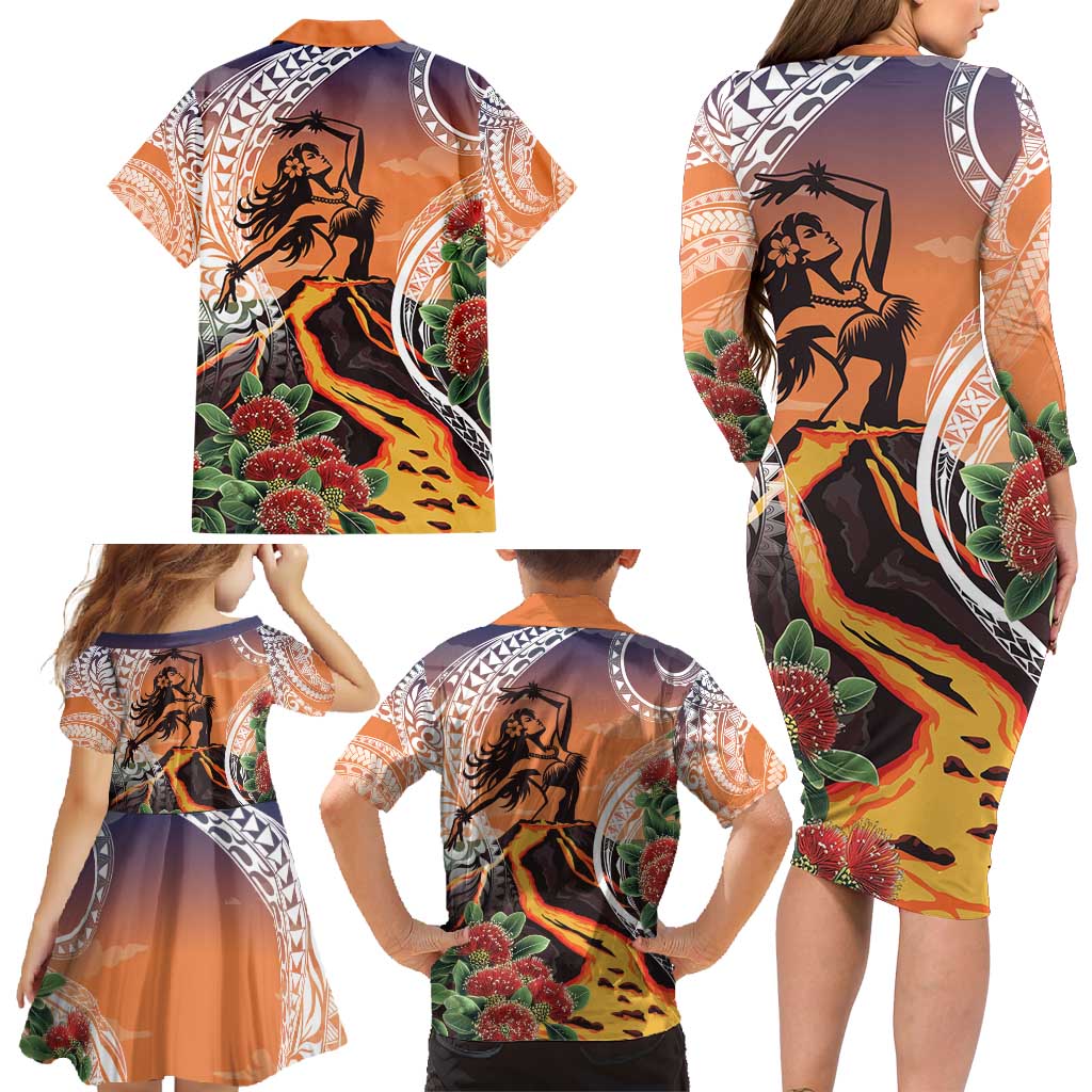 Hawaii Women's Day Tribal Family Matching Long Sleeve Bodycon Dress and Hawaiian Shirt Pele Honua Mea
