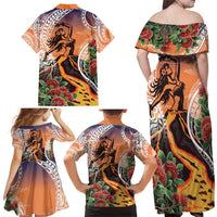 Hawaii Women's Day Tribal Family Matching Off Shoulder Maxi Dress and Hawaiian Shirt Pele Honua Mea