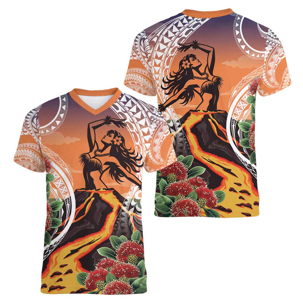 Hawaii Women's Day Tribal Women V-Neck T-Shirt Pele Honua Mea LT7 - Polynesian Pride