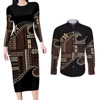 Samoa Siapo Mamanu Couples Matching Long Sleeve Bodycon Dress and Long Sleeve Button Shirt Waves Motifs