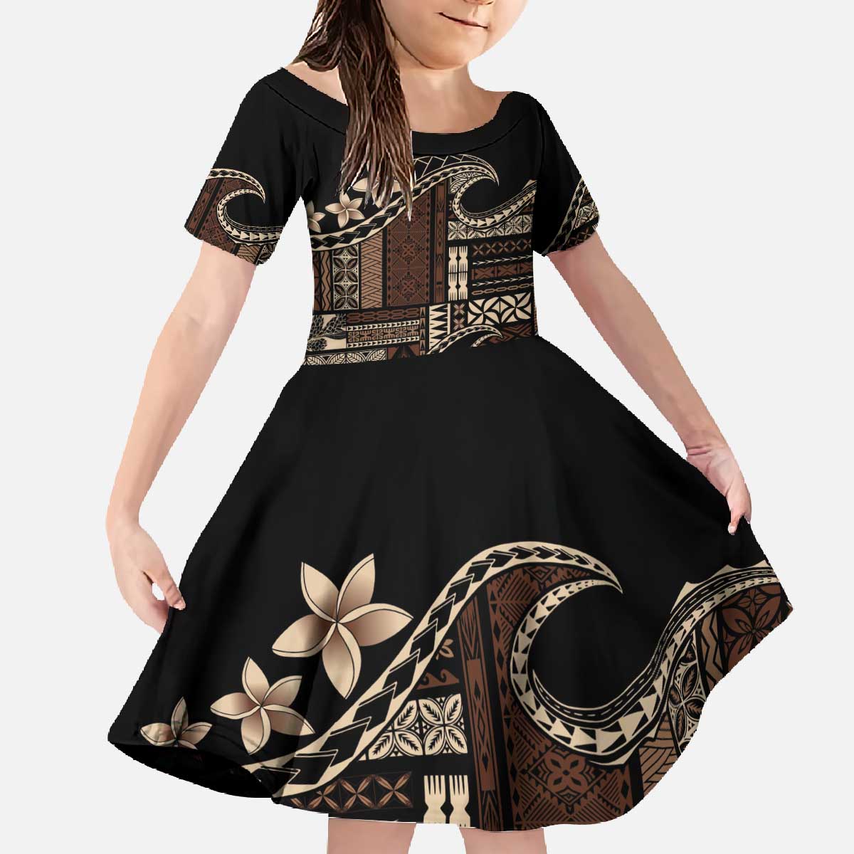 Samoa Siapo Mamanu Family Matching Off The Shoulder Long Sleeve Dress and Hawaiian Shirt Waves Motifs