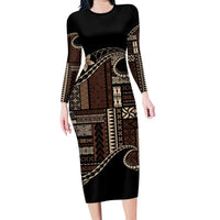Samoa Siapo Mamanu Long Sleeve Bodycon Dress Waves Motifs