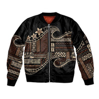 Samoa Siapo Mamanu Sleeve Zip Bomber Jacket Waves Motifs
