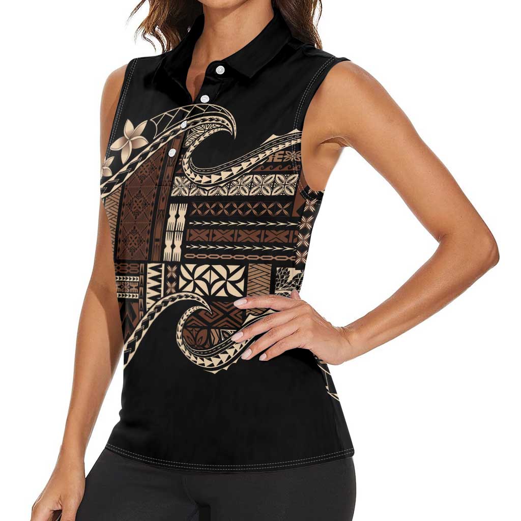 Samoa Siapo Mamanu Women Sleeveless Polo Shirt Waves Motifs