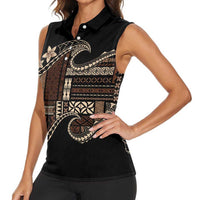 Samoa Siapo Mamanu Women Sleeveless Polo Shirt Waves Motifs