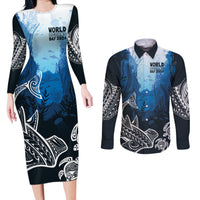 World Ocean Day Pasifika Couples Matching Long Sleeve Bodycon Dress and Long Sleeve Button Shirt Awaken New Depths