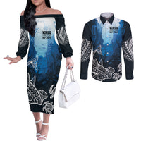 World Ocean Day Pasifika Couples Matching Off The Shoulder Long Sleeve Dress and Long Sleeve Button Shirt Awaken New Depths