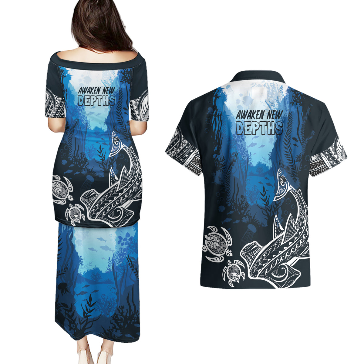 World Ocean Day Pasifika Couples Matching Puletasi and Hawaiian Shirt Awaken New Depths