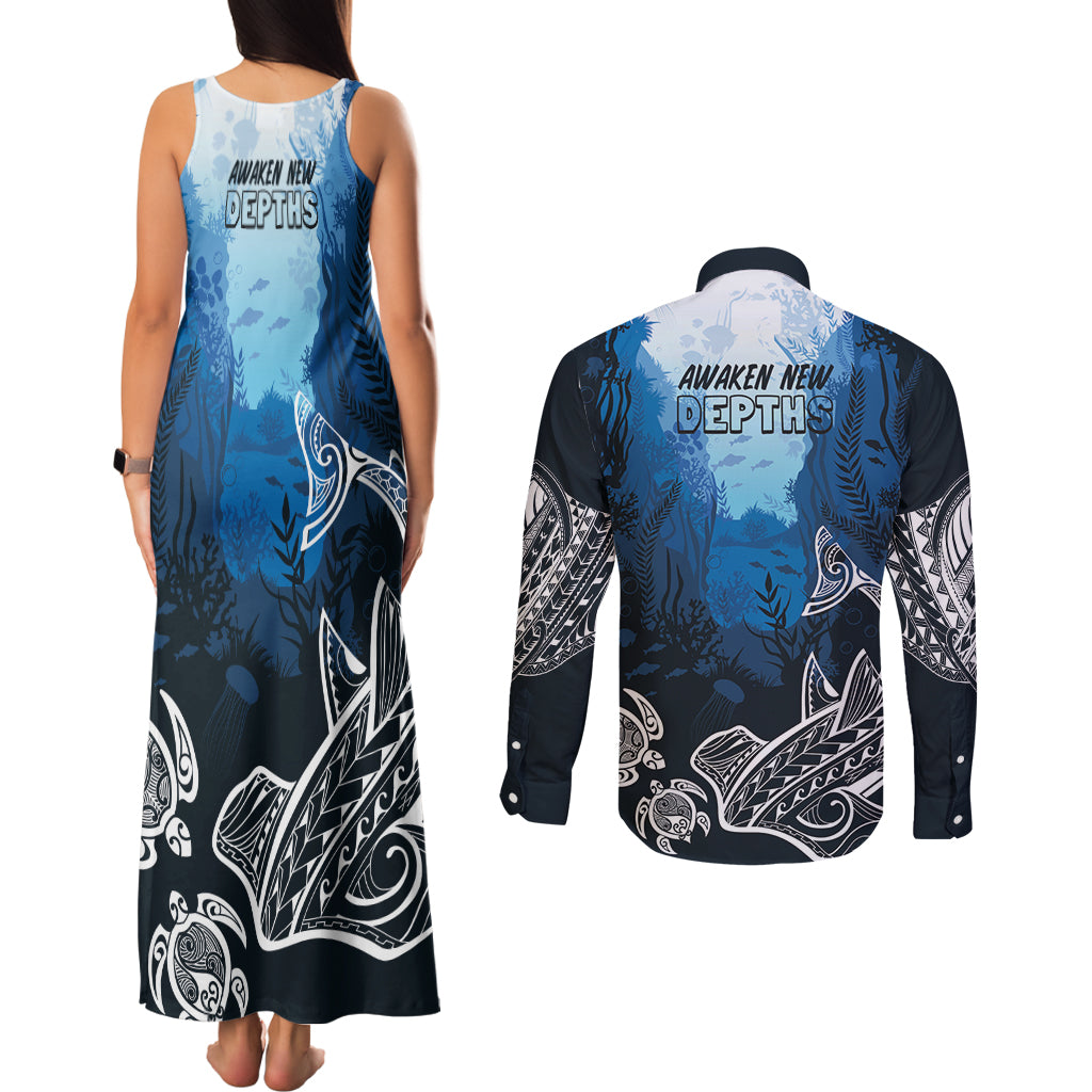 World Ocean Day Pasifika Couples Matching Tank Maxi Dress and Long Sleeve Button Shirt Awaken New Depths