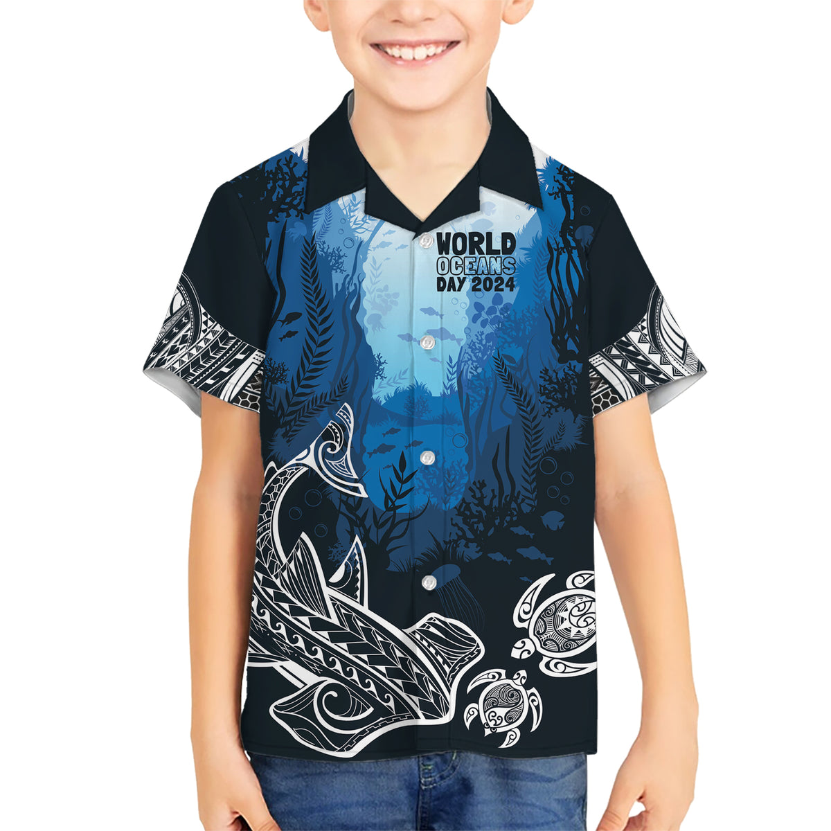World Ocean Day Pasifika Kid Hawaiian Shirt Awaken New Depths LT7 Kid Blue - Polynesian Pride