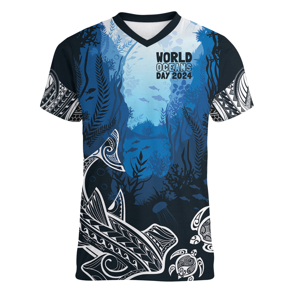 World Ocean Day Pasifika Women V-Neck T-Shirt Awaken New Depths
