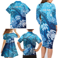 Hawaii World Ocean Day Family Matching Long Sleeve Bodycon Dress and Hawaiian Shirt Kakau Turtles