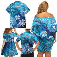 Hawaii World Ocean Day Family Matching Off Shoulder Short Dress and Hawaiian Shirt Kakau Turtles