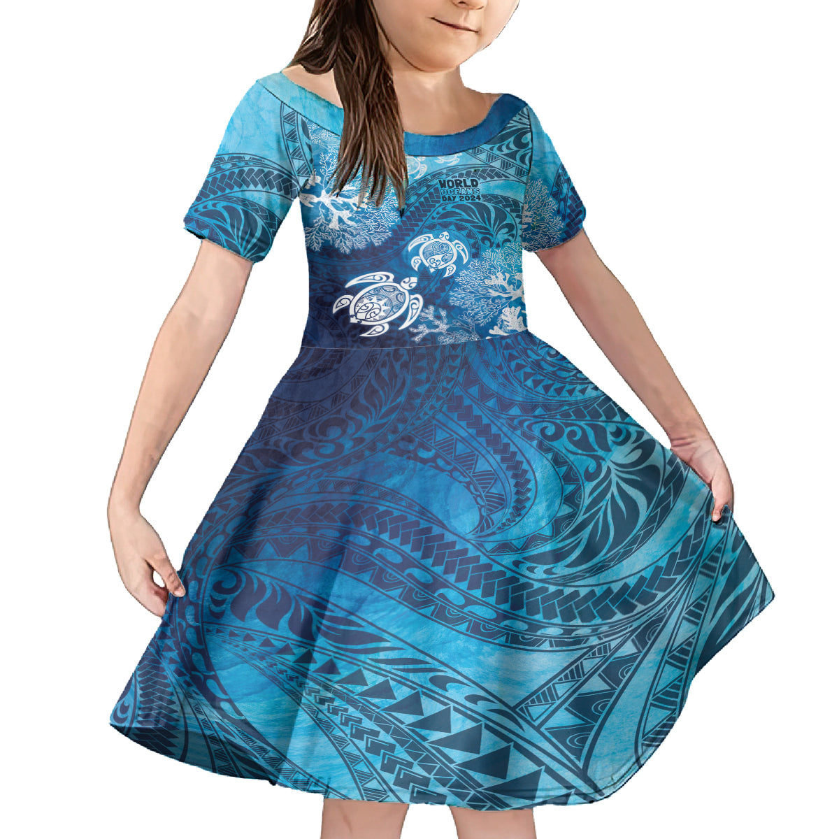 Hawaii World Ocean Day Family Matching Tank Maxi Dress and Hawaiian Shirt Kakau Turtles