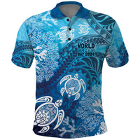 Hawaii World Ocean Day Polo Shirt Kakau Turtles